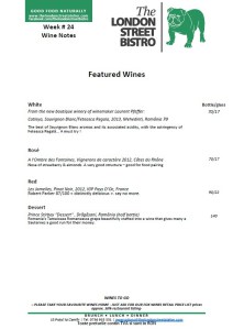 Week # 24 Wine Notes